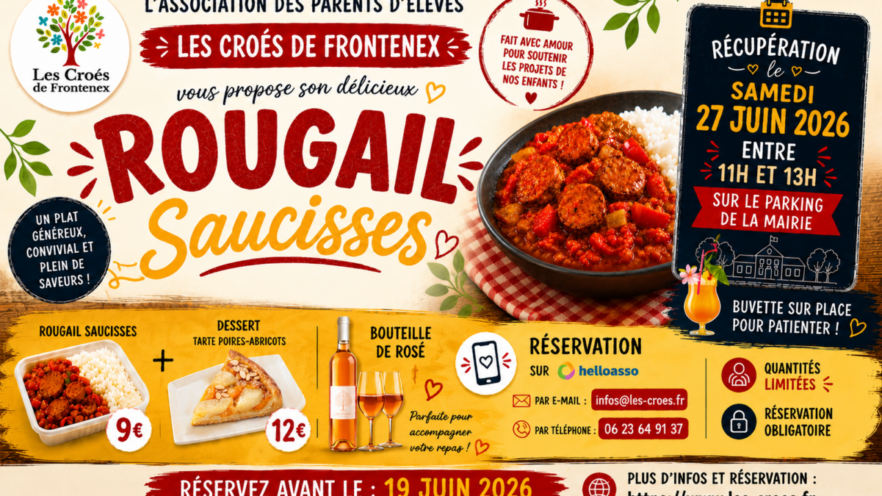 Vente de rougail saucisses – Réservez votre repas avant le 19 juin 2026 !